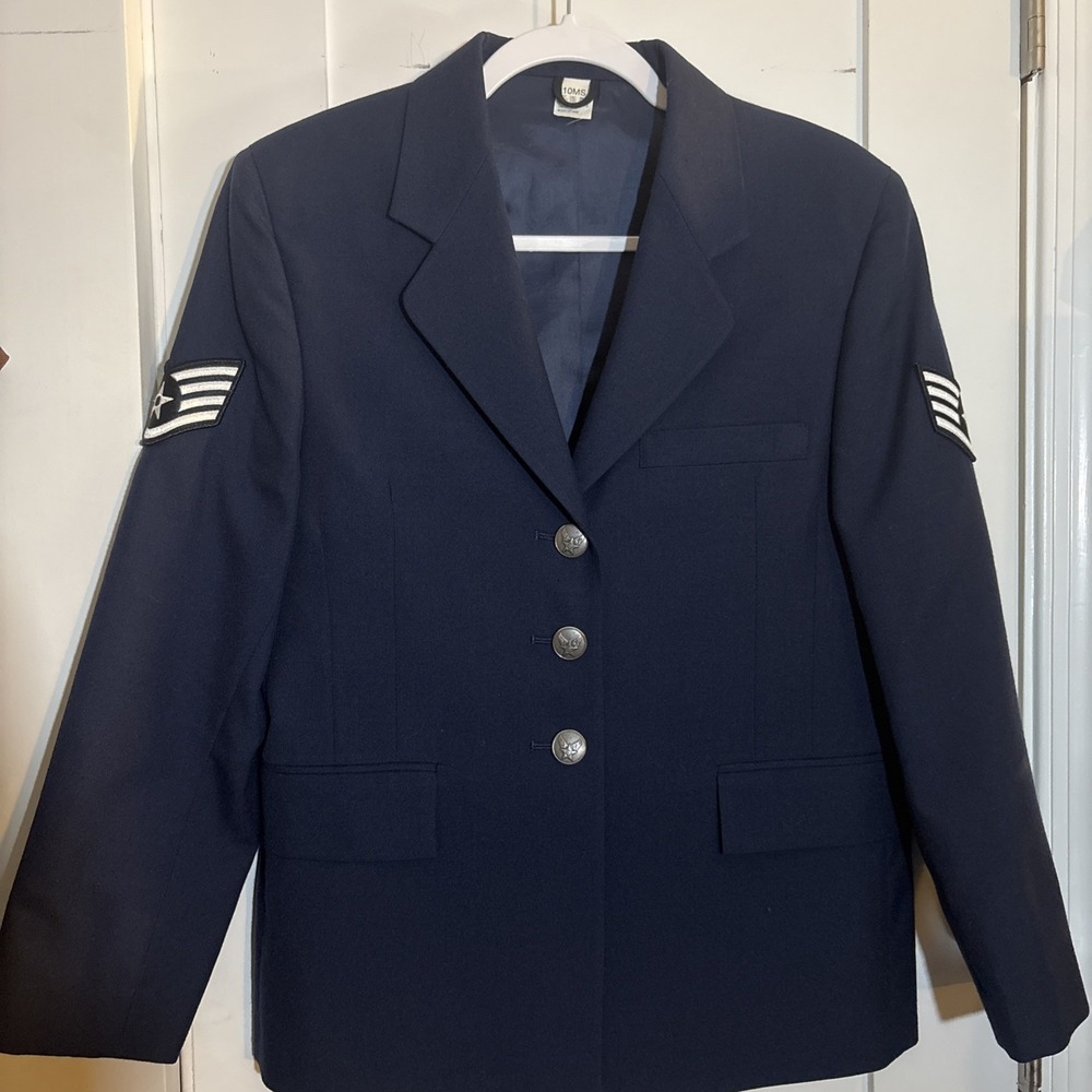 Air Force Service Coat Women's Size 10MS Blue Uniform Jacket Patches USAF
